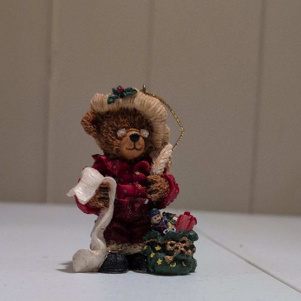 Festive Bear Ornament with Red Coat